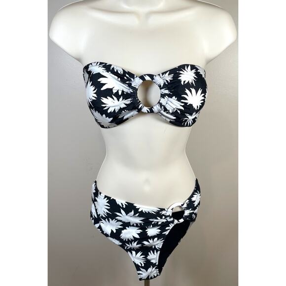 PatBO Dahlia Floral Black and White Mid Rise Bikini Swim Set Size Small - Picture 3 of 8